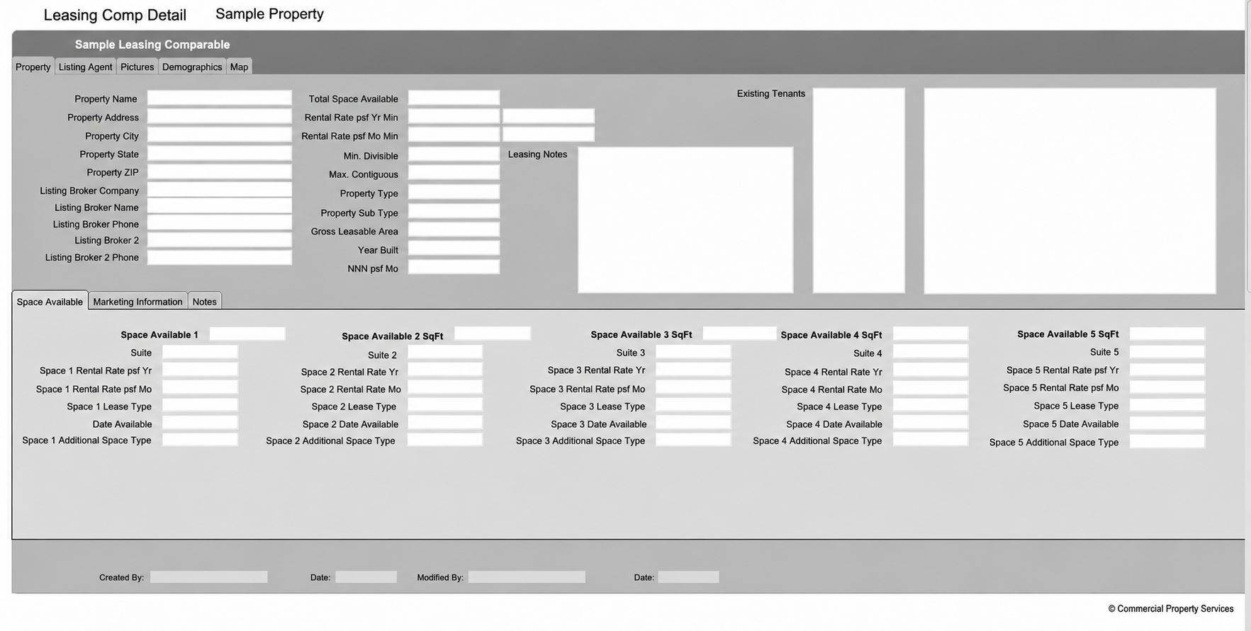 RealTime Leasing Comparable Detail screen